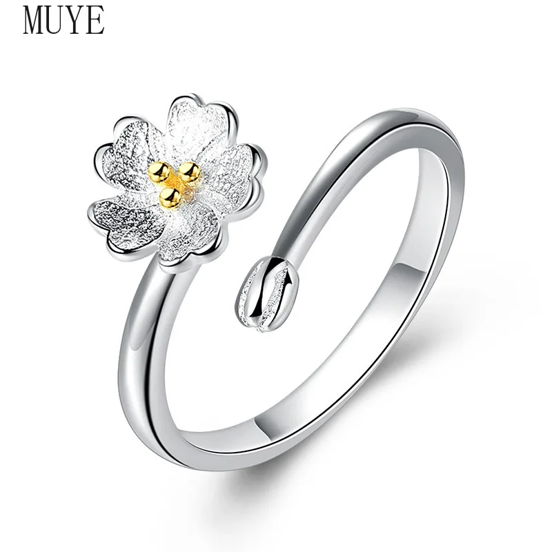 

Женское открытое регулируемое кольцо в форме цветка MUYE, ювелирное изделие из стерлингового серебра 925 пробы для девушек и женщин, оптовая пр...