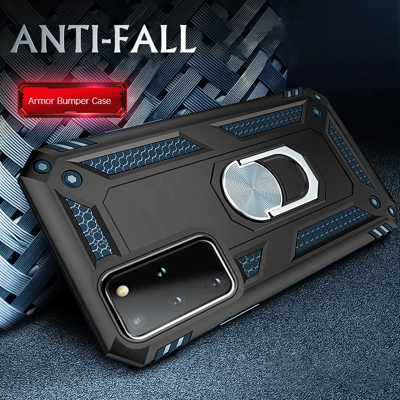 

Luxury Armor Shockproof Phone Case For Samsung S21 S20 S10 E S9 S8 FE Ultra Plus Note 10 10Pro Car Magnetic Ring Bumper Cover