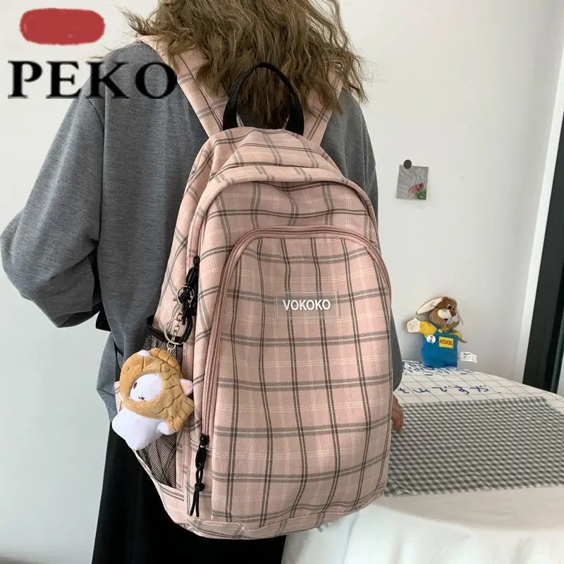 

Japanese Lattice Vintage Girl Large-capacity Backpack Ins College Style Backpack Female Junior and High School Student Schoolbag