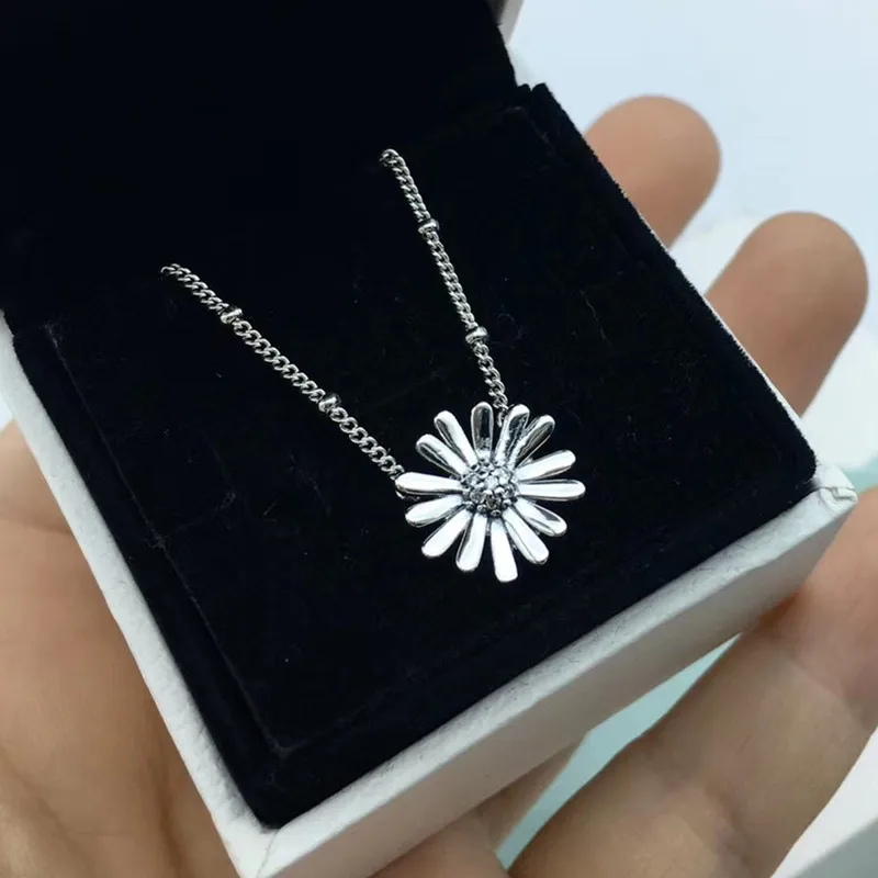 2020 New Spring Pave Daisy Flower Collier Necklace 925 Sterling Silver Jewelry chain Pendant Necklaces For Woman Fine | Украшения и