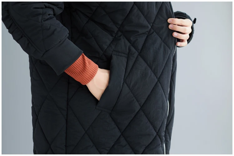 Ретро пуховик, хлопковая одежда, женские куртки, новинка, зимние, большие размеры, свободные, стеганые, с ромбовидной подкладкой, на молнии, длинная парка, пальто, N1092