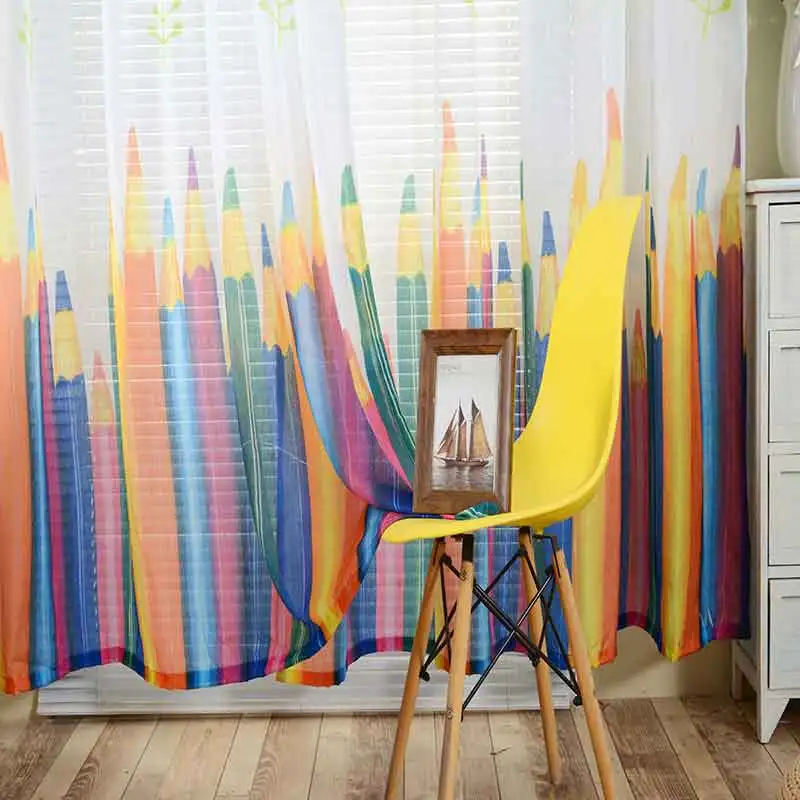 Красочные шторы с принтом карандаша в виде стержня прозрачная вуаль Детские