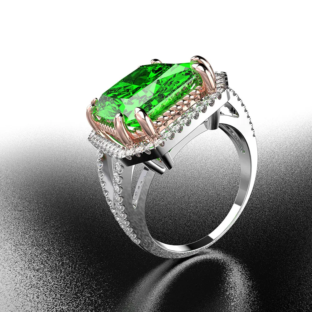 Green Wong Rain винтажный стерлингового серебра 925 искусственный муассанит драгоценный камень на день рождения обручальное кольцо ювелирных изделий - Цвет камня: Green