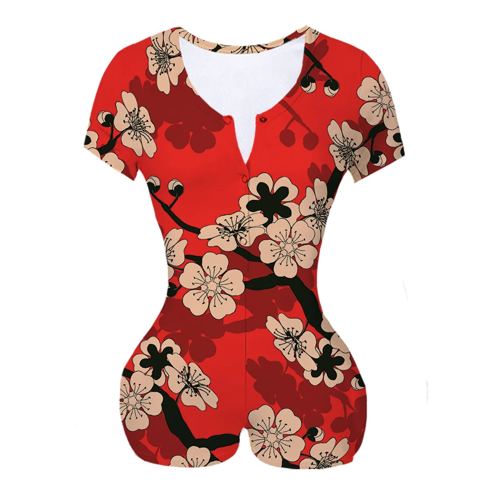 

Custom Made Japanese Garden Sublimation Print Women Summer short sleeves Onesie