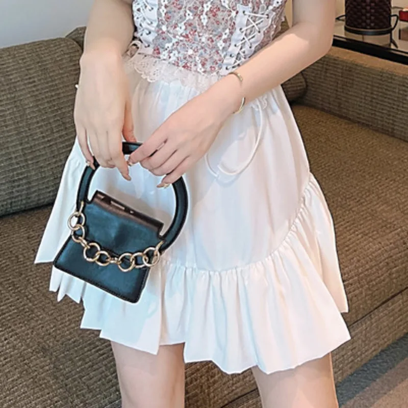 

The Design Sense Korean Chic Two Piece Sets Short Lace Crochet Age-reducing Bandage Top + Princess Pleated Skirts Suits 2021 New
