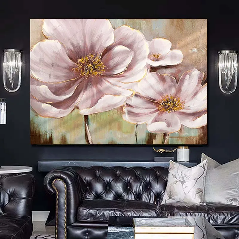 Hand Painted Abstract Pink Blooming Flowers Wall Picture Canvas Oil Painting Living Room Home Art Decoration Drop Shipping | Дом и сад