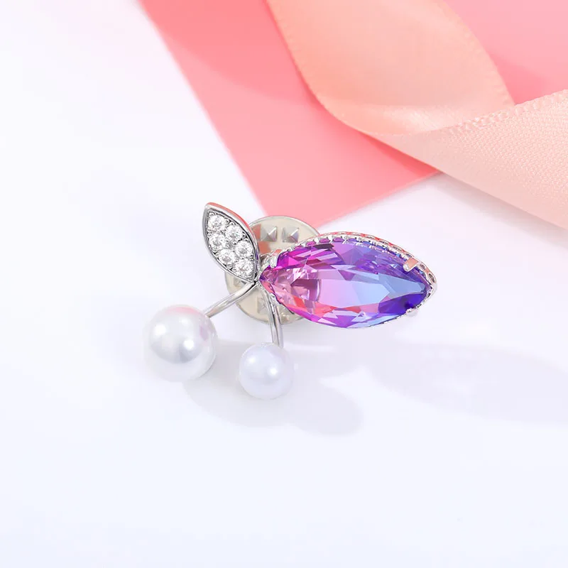 Роскошная циркониевая вишневая брошь искусственный жемчуг стразы броши для