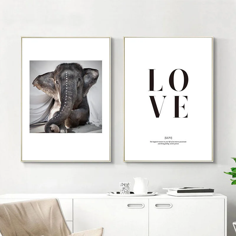 Слон настенный художественный холст принт животное плакат кавычки Nordic