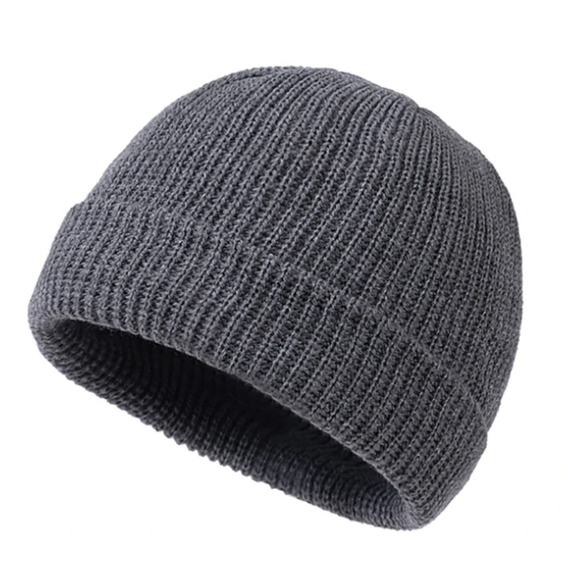

Men Women Winter Ribbed Knitted Trawler Cuff Beanie Hat Solid Color Roll Up Harajuku Hip Hop Baggy Docker Short Melon Skull Cap