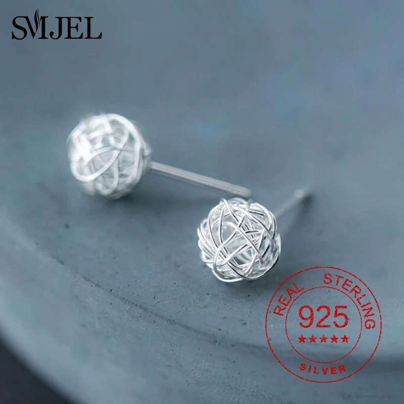 

100% 925 Sterling Silver Ball Earrings for Women Fashion Earrings Jewelry Winding Stud Earring kolczyki srebrne 925