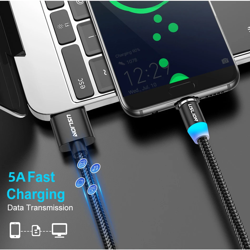 USLION 5A Fast Charging Magnetic Charge Cable Data Charger Type C Micro USB Magnet For iPhone 13 Samsung Xiaomi Wire Cord |