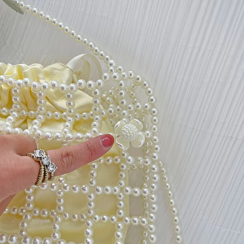 Ladies Pearl Shoulder Bag Exquisite Fashion Hollow Out Tote Purse Lightweight Bucket Handbag for Party Travel | Багаж и сумки