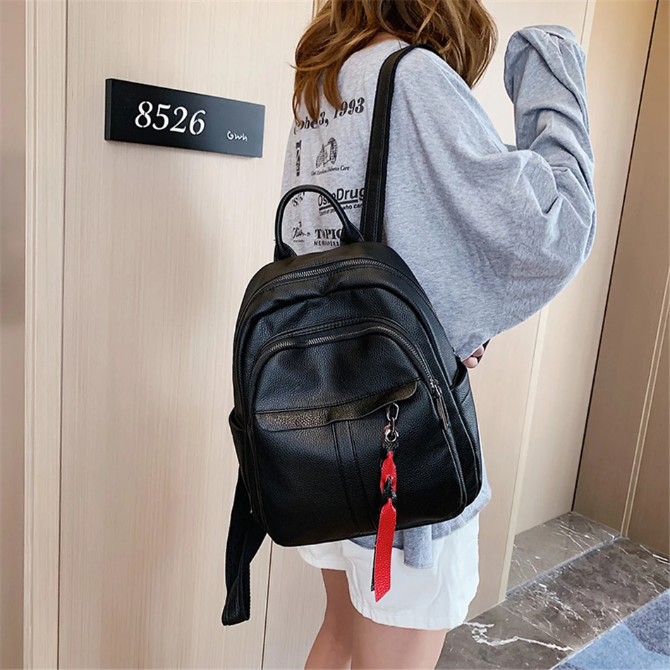Женский модный простой рюкзак из мягкой кожи Mochila однотонная школьная сумка в