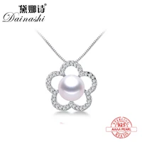 high luster natural freshwater pearl flower pendants for women aaa zircon silver necklace 45cm with chain
