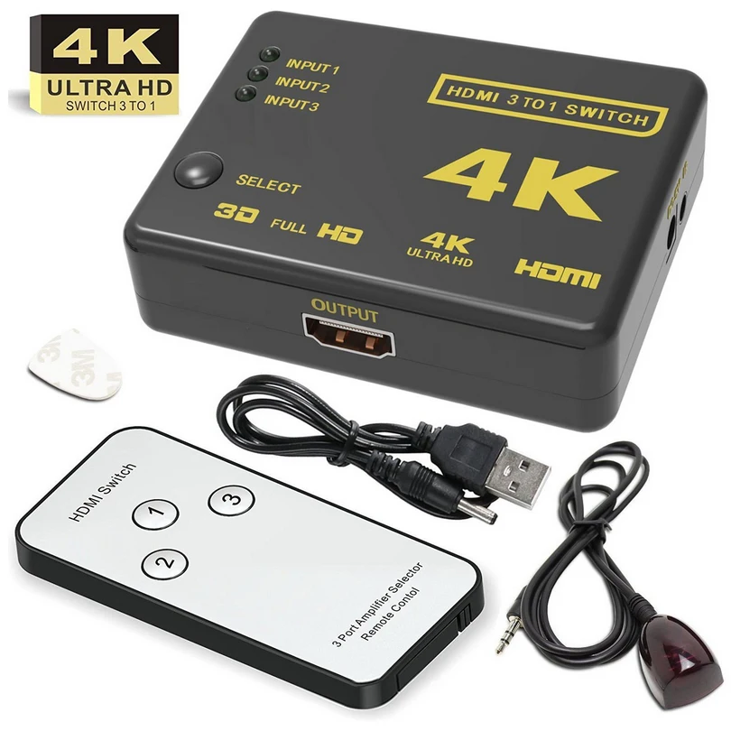 3x1 Переходник HDMI разветвитель коробка 3 выходных порта переключатель селектор 4K *