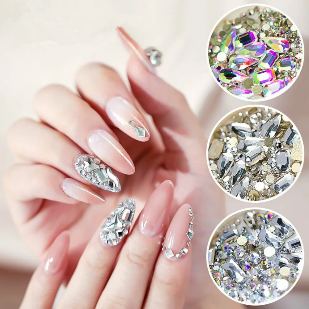 

1 Box Nail Art 3d Rhinestones Glitter Ab Flat Back Shiny Stones Mixed Size Nail Gems Crystal Nail Decoration Manicure Accessorie