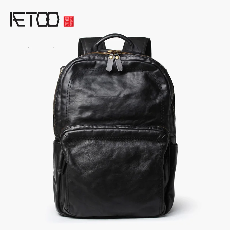 

AETOO Leather shoulder bag, men's vintage handmade backpack, men's leather business casual bag, trend travel men's bag