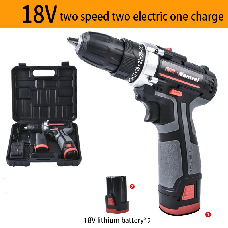 18V 2 battery 42 в перезаряжаемая литиевая батарея двойная скорость Аккумуляторная дрель электрическая дрель гаечный ключ Мощный драйвер бытовой автомобиль Tools01 - Цвет: 18V 2 battery