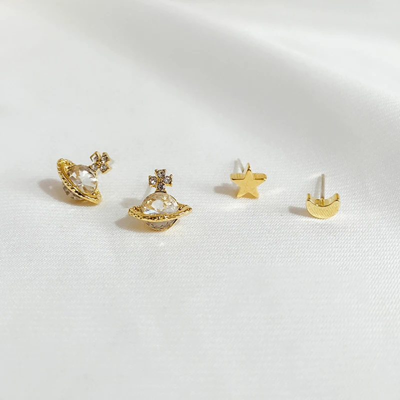 

Peri'sBox Multi Sets Cute Planet Tiny Stud Earrings for Women Rhinestone Colorful Geometric Earrings Eight-pointed Star Earrings