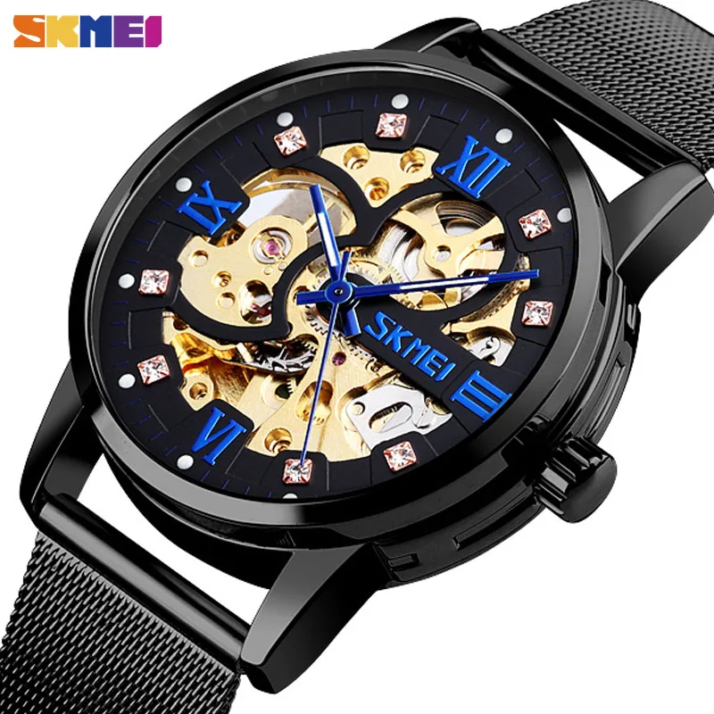 

Relogio Masculino Skmei Creative Automatic Watch Men Mechanical Wristwatches Mens Gear Hollow Art Dial Strainless Steel Strap