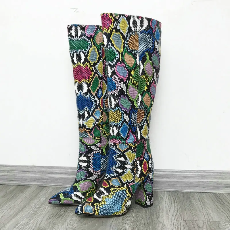 Женские ковбойские сапоги до колена из искусственной кожи на квадратном каблуке