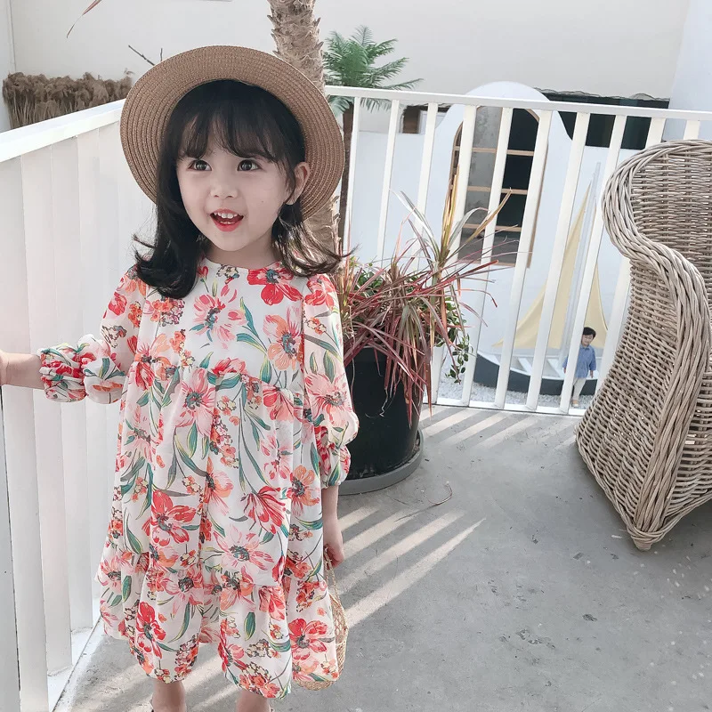 

Spring and summer girls' dresses, girls' floral chiffon dresses, free shipping for spring 2021 new princess dresses