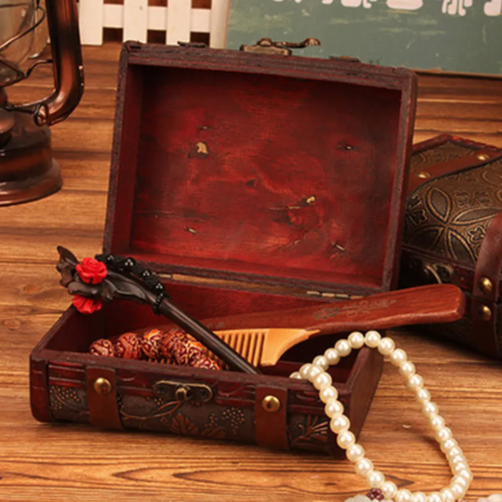 Винтажный Деревянный чехол ручной работы с металлическим замком для хранения