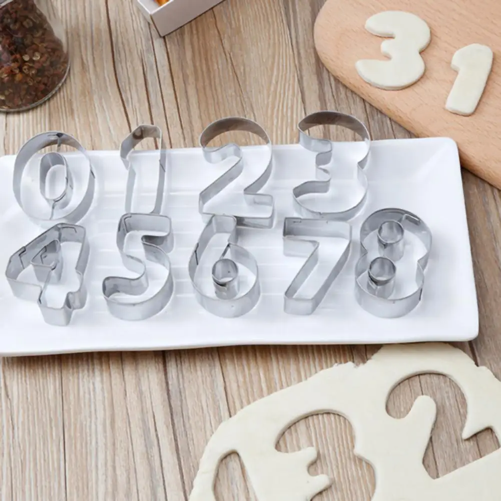 

Hot Sales 9Pcs 0-9 Number Shape Cookie Biscuit Cutter Mould Stainless Steel Baking Mold
