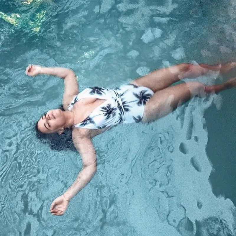 Женский Цельный купальник с эффектом пуш ап и кокосовым деревом|Комбинезоны| |