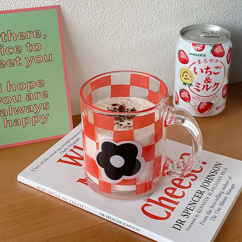 320 мл Красная Шахматная стеклянная кружка Корейская милая фотография девушка