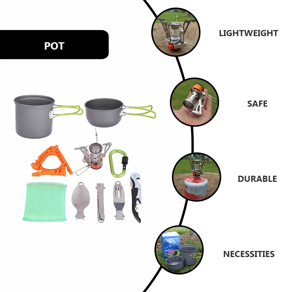 

1 Set Camping Cookware Kit Outdoor Aluminium Alloy Cooking Pots Portable Cookware Outdoor Camping Tableware Equipment
