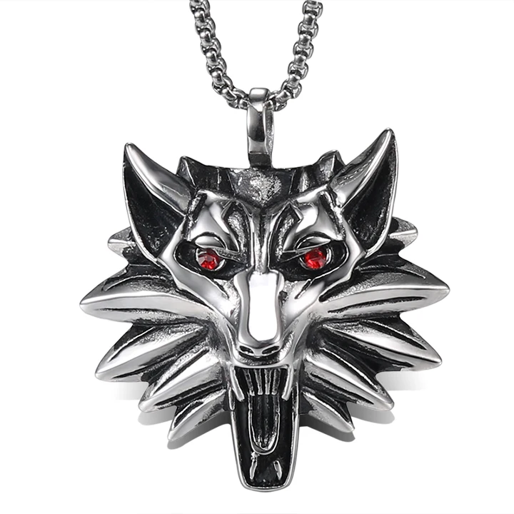 Длинное ожерелье из нержавеющей стали мужская красная глазая властная подвеска