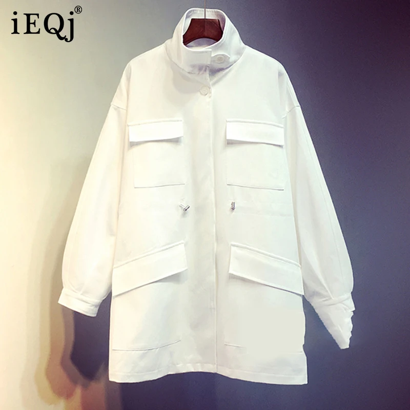 

IEQJ Women Korean Mid-length Waist Trench Coat Loose Thin Workwear Jacket New Long Sleeve Loose Fashion Tide Spring Autumn 2021