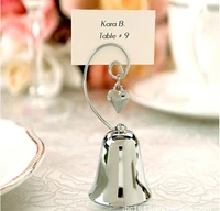 free shipping 100pcslot wedding favors charming chrome bell place cardphoto holder with dangling heart charm