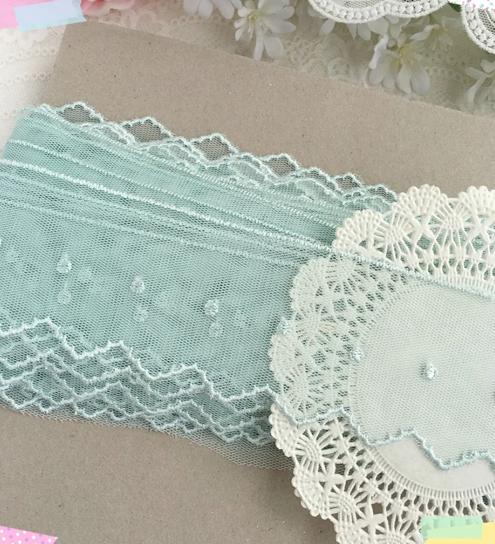 3 ярда Высококачественная Красивая зеленая мятно-синяя кружевная лента с