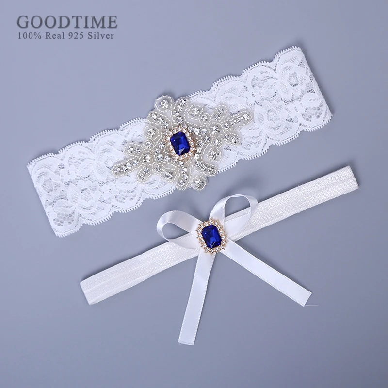 Модные Свадебные Подвязки для невесты женские Стразы кружевные синие