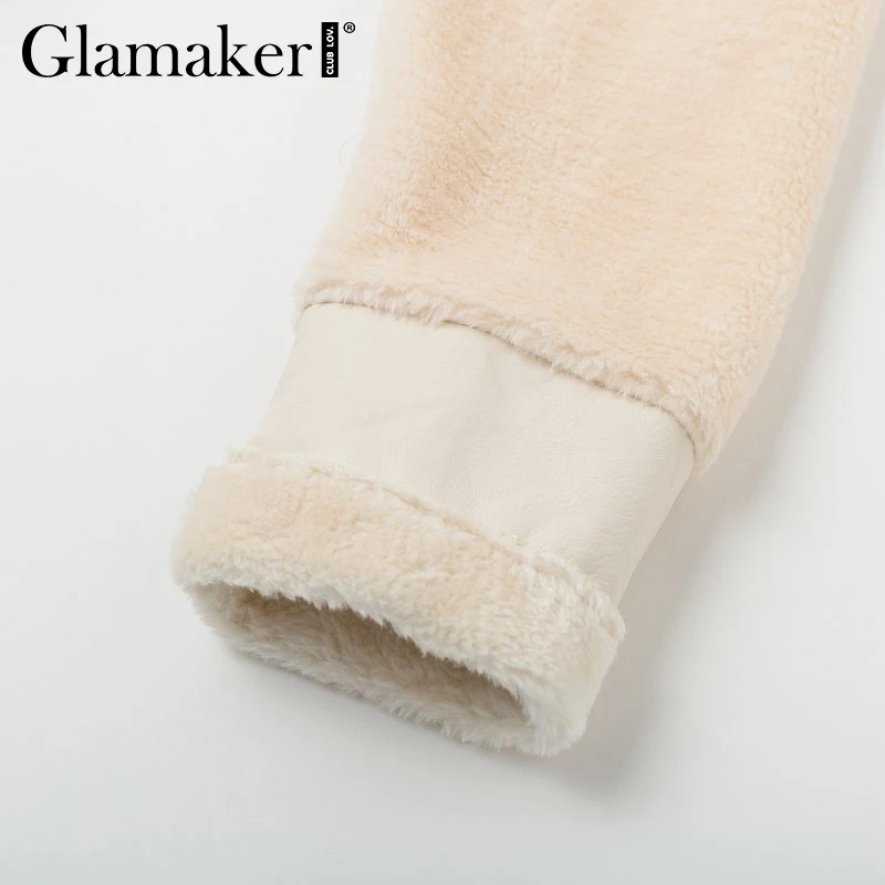 Glamaker/пальто из искусственного меха, овечья кожа, женская верхняя одежда, удобная повседневная теплая куртка с карманами, плюшевый мех, женская зимняя куртка с подкладкой, куртка в русском стиле