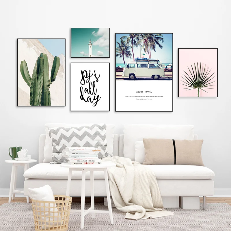 Скандинавский современный стиль морской пейзаж Картина на холсте кактус Маяк