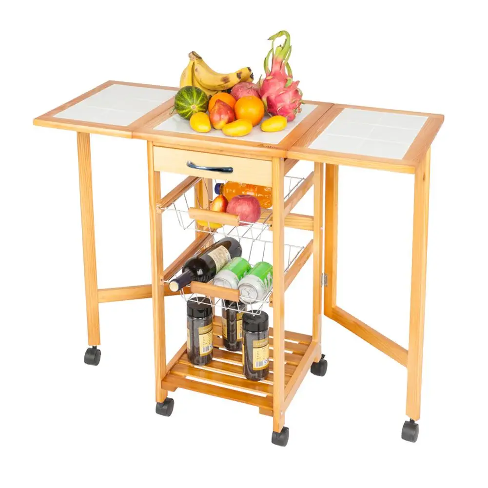 

Home Use Convenient Portable Rolling Drop Leaf Kitchen Storage Trolley Cart