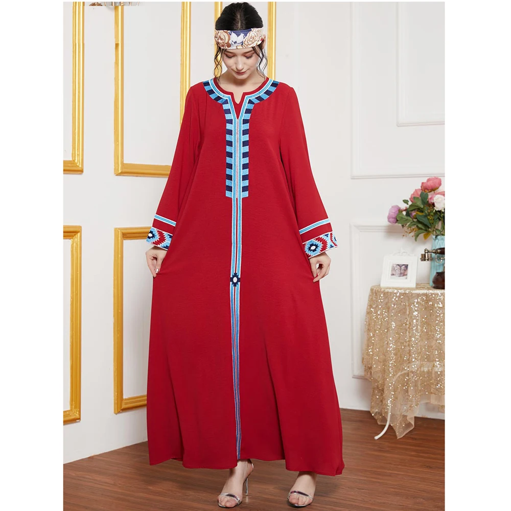 

Abaya Muslim Women Ethnic Embroidery Long Dress Arab Jilbab Long Sleeve Gown Ramadan Islamic Plus Size Middle East Vintage Oman