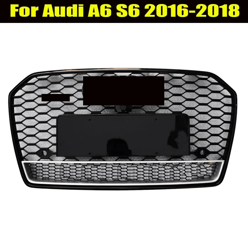 

Free shipping For Audi A6 S6 C7 2016 2017 2018 Honeycomb Mesh RS6 Style Hex Bumper Grill Black/Silver Trim