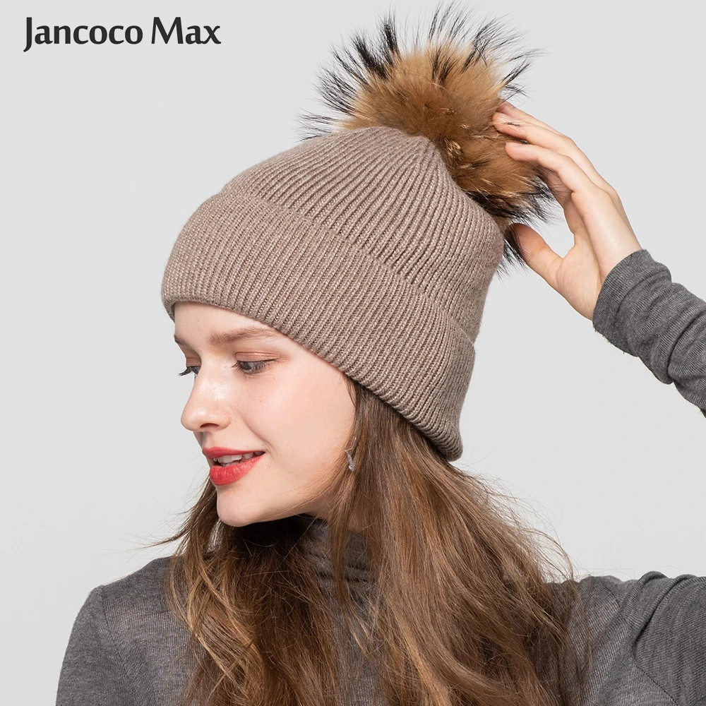 Женские зимние шапки с помпоном из натурального меха енота ангорские меховые