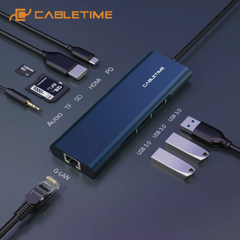 Кабельный концентратор USB C к HDMI 3 0 SD/TF AUX кардридер PD 5 мм адаптер для MacBook Pro Air Type Hub