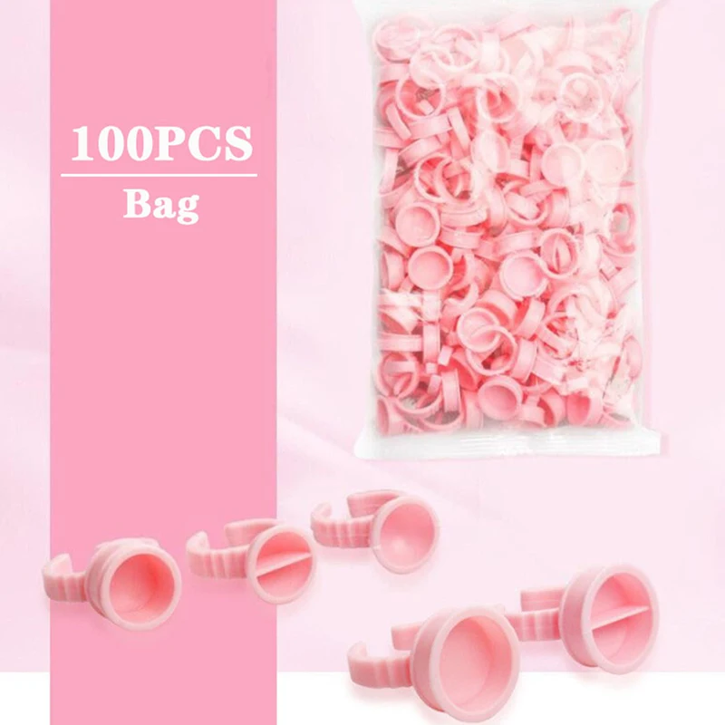 

100 шт. розовые одноразовые микроблейдинг тату чернила кольцо колпачок Пигментные чашки держатель для ресниц Средний