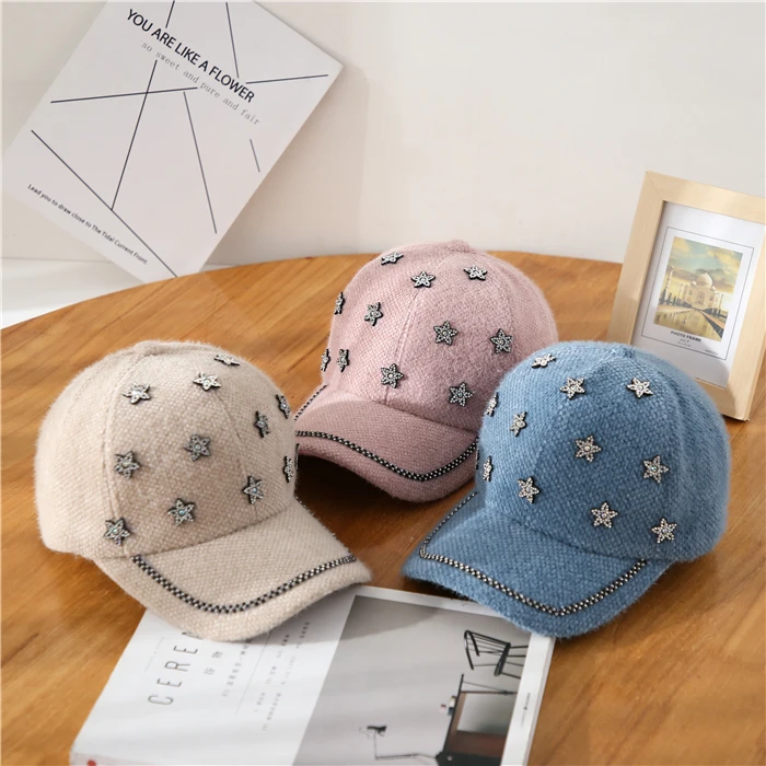 rhinestone star baseball hat autumn winter baseball hat fashion street baseball hat