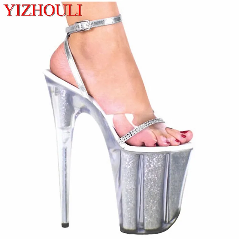20cm transparent PU material, silver soles, model banquet sandals, shiny runway shoes, dancing shoes