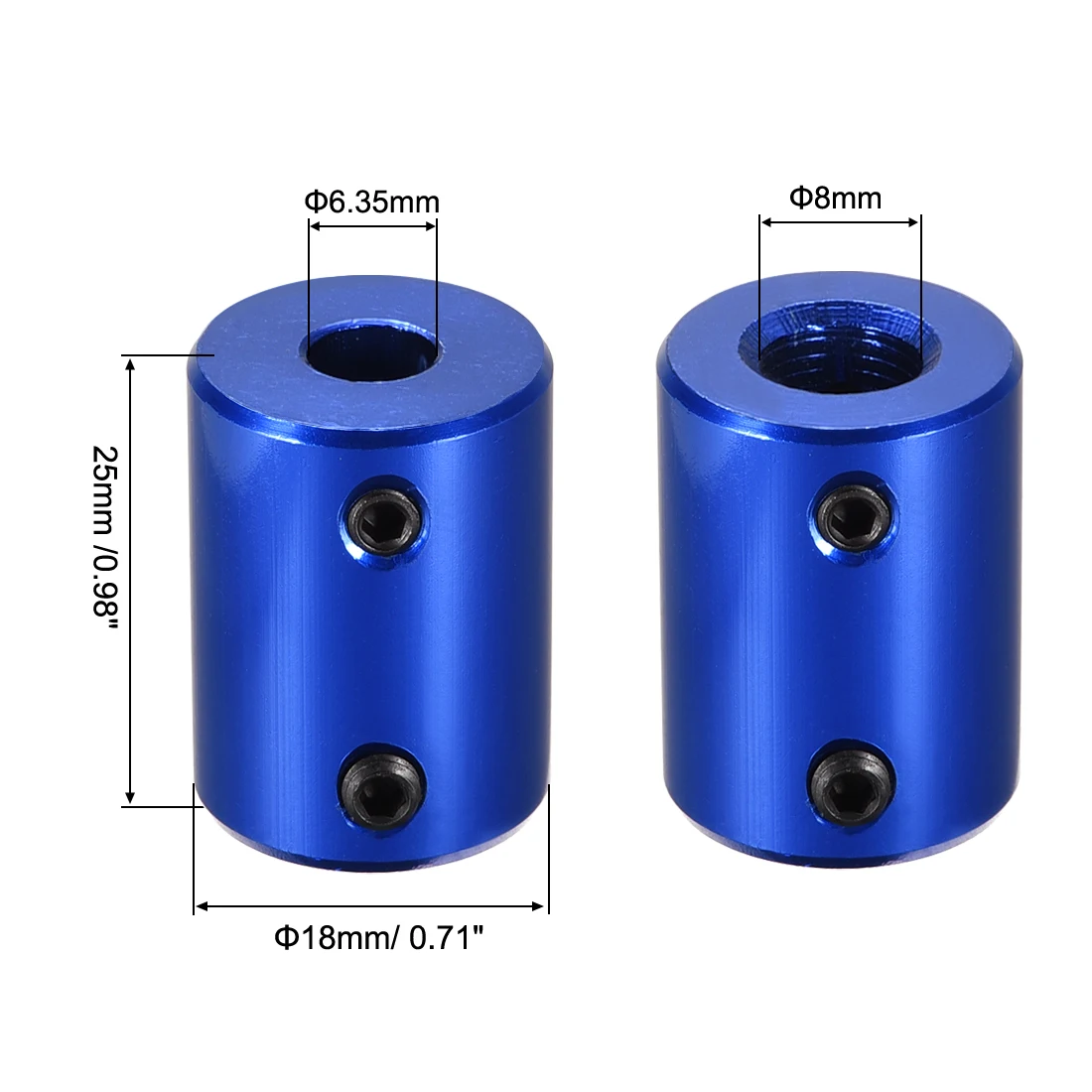 

uxcell 4pcs 6.35mm to 8mm Bore Rigid Coupling 25mm Length 18mm Diameter Blue for Model Car, Model Boat, Hardware, Mould etc