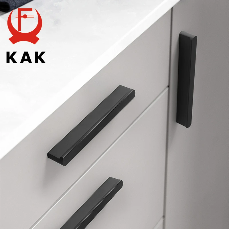 

KAK Fashion Black Long Furniture Handles Aluminum Alloy Gold Kitchen Handle Cupboard Door Pulls Drawer Knobs Furniture Hardware