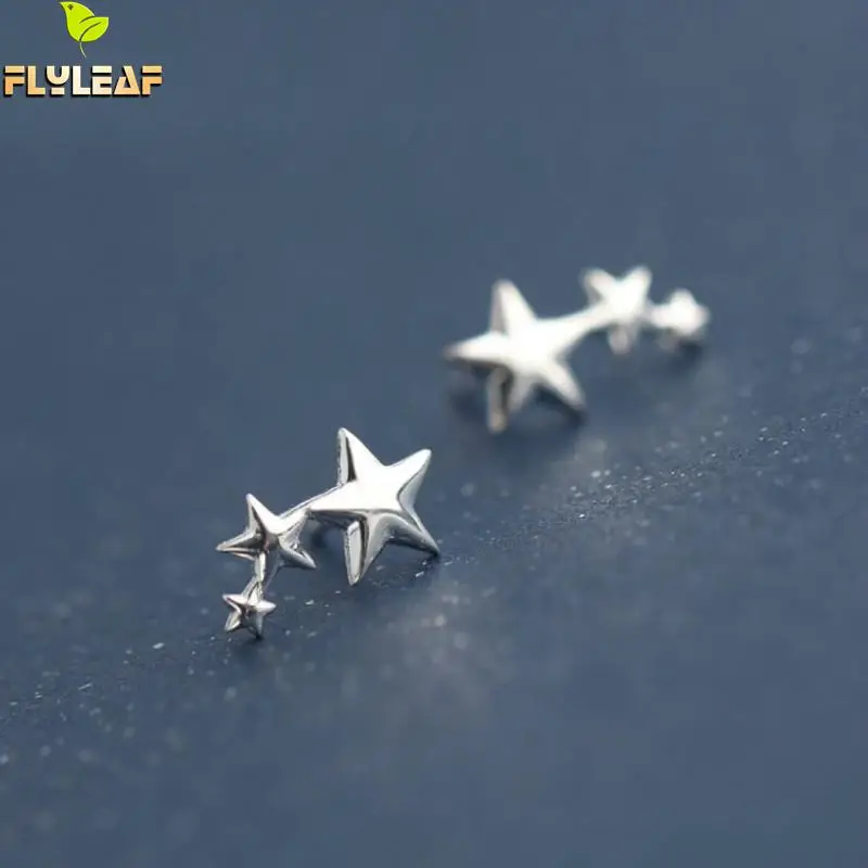 Женские серьги гвоздики из серебра 925 пробы с тремя звездами|fashion stud earrings|stud