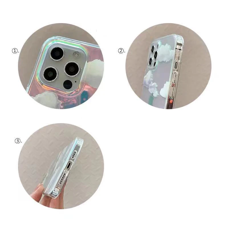 

INS Korean AuroraTransparent Soft phone Case For iphonX XR XS 11 12 pro Max Laser cute clouds Acrylic protect cover